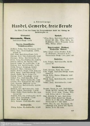 4. Abteilung. Berufsklassen und Gewerbebetriebe : 4. Abteilung. Handel, Gewerbe, freie Berufe