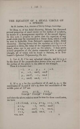 The equation of a small circle on a sphere.