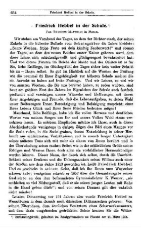 Friedrich Hebbel in der Schule