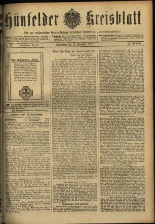 Erste Ausgabe vom Donnerstag, den 26. September 1918.
