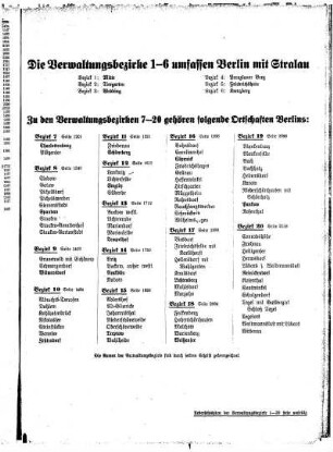Die Verwaltungsbezirke 1-6 umfassen Berlin mit Stralau