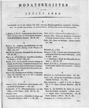 Monatsregister vom Juni 1835
