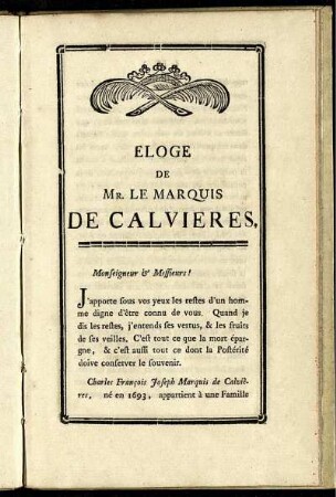 Eloge De Mr. Le Marquis De Calvieres