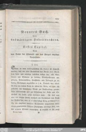 Neuntes Buch. Von auswärtigen Hoheitsrechten.