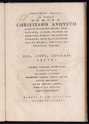 Serenissimo Principi Ac Domino Domino Christiano Augusto ...