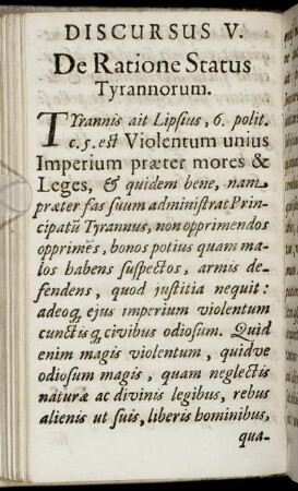 Discursus V. De Ratione Status Tyrannorum.
