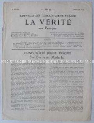 Mitteilungsblatt des "Cercles Jeune France" aus Vichy-Frankreich u.a. über die neu gegründeten Universitäten "Jeune-France"