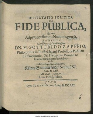 Dissertatio Politica De Fide Publica