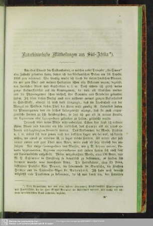 Naturhistorische Mittheilungen aus Süd-Afrika