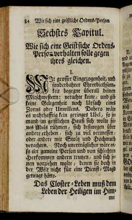 Sechstes Capitul. Wie sich eine Geistliche Ordens-Person verhalten solle gegen ihres gleichen.