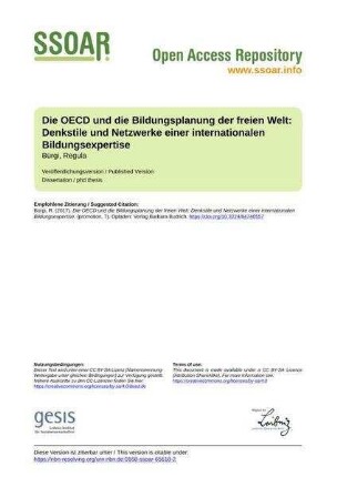 Die OECD und die Bildungsplanung der freien Welt: Denkstile und Netzwerke einer internationalen Bildungsexpertise