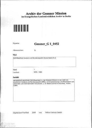 Schriftwechsel Ausland und Bundesrepublik Deutschland (A-J)