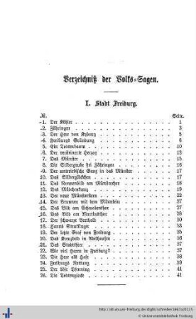 Verzeichniß der Volks-Sagen.