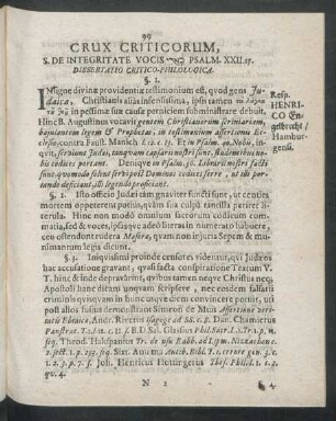 Crux Criticorum, S. De Integritate Vocis [...] Psalm. XXII.17. Dissertatio Critico-Philologica.