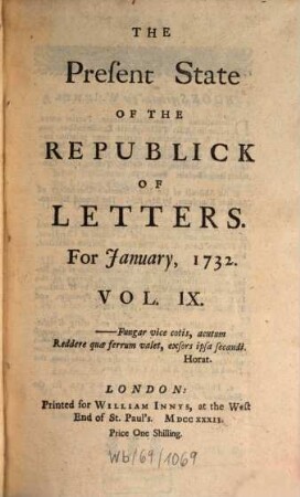 The present state of the republick of letters. 9. 1732, Jan. - Juni