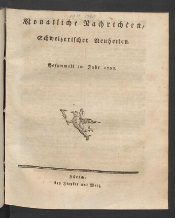 1792: Monatliche Nachrichten Schweizerischer Neuheiten