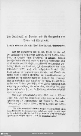 Der Brückenzoll zu Dresden und die Burggrafen von Dohna auf Königsbrück