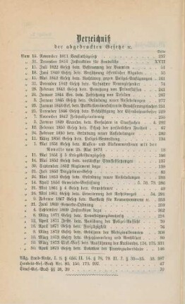 Verzeichniß der abgedruckten Gesetze etc.