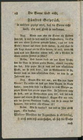Fünftes Gespräch, in welchem gezeigt wird, daß die Sonne nicht laufe, obs uns gleich so vorkommt