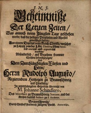 Geheimniße der letzten Zeiten, was annoch vorm jüngsten Tage geschehen werde