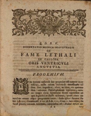 Diss. med. inaug. de fame lethali ex callosa oris ventriculi angustia