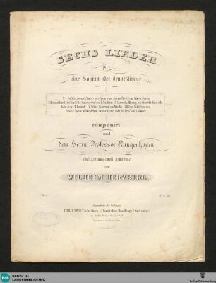 Sechs Lieder für eine Sopran- oder Tenorstimme : Op. 1