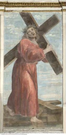 Freskenzyklus zum Leben des heiligen Papst Anicetus, Kreuztragender Christus, über Kreuze schreitend