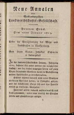Drittes Stück. Den 18ten Januar 1813.
