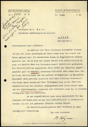 M. Wegner an G. Karo