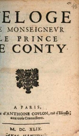 L' Eloge de Msgr. le prince de Conty