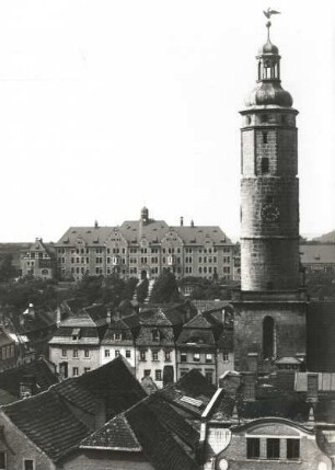 Löwenberg, Rathaus : Löwenberg (Lwówek Śląski). Stadtteilansicht mit Rathausturm