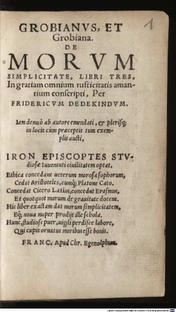 Grobianus et Grobiana : de morum simplicitate libri tres