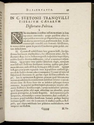 In C. Suetonii Tranquilli Tiberium Cæsarem. Dissertatio Politica.
