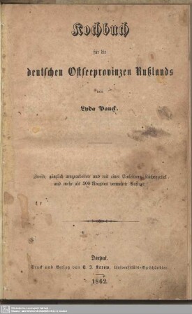 Kochbuch für die deutschen Ostseeprovinzen Rußlands
