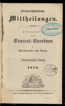 27: Mittheilungen der Landwirthschaftlichen Central-Vereine zu Marienwerder und Danzig