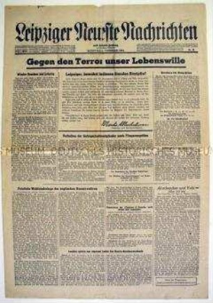 Tageszeitung "Leipziger Neueste Nachrichten" zum Kriegsgeschehen an verschiedenen Fronten