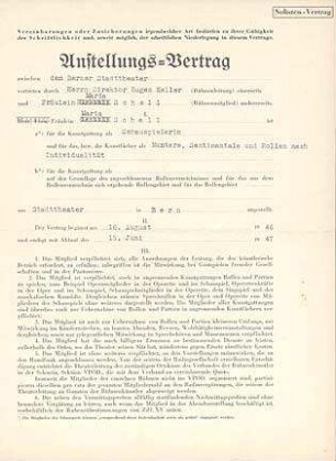 Anstellungsvertrag mit dem Berner Stadttheater (Faksimile)