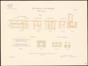 Gerichtsbauten, Preußisch Stargard Nebenanlagen: Aborte: Grundrisse, Schnitt 1:100 - Durchlass: Grundriss, Schnitt 1:100 - Asch- und Müllgrube: Grundriss, Schnitt 1:100
