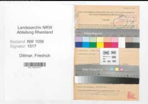 Entnazifizierung Friedrich Dittmar , geb. 14.01.1906 (Chemiker)
