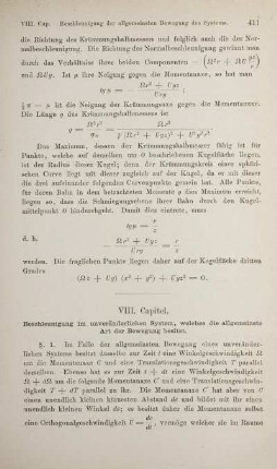 VIII. Capitel. Beschleunigung im unveränderlichen System, welches die allgemeinste Art der Bewegung besitzt.