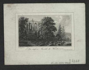 Ansicht der Klosterruine Oybin bei Zittau, Lithographie, um 1840 : Peschek, Carl Justus Ludwig : Die äußere Ansicht der Klosterruine / C. Pescheck del et sc. - Dresden Morasch et Skerl , [um 1830?]. - 1 Kunstbl. : Lithographie ; 8 x 5 cm ([Oybin]; 7)