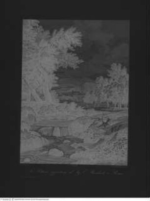 Raccolta di paesi di Gaspare Dughet detto Pussino / incisi all'acqua forte da A. Heydeck in Dessau 1849; Paris 1849, Taf. 6: Landschaft mit sprudelndem Gewässer und ruhenden Figuren