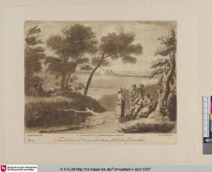 [Ansicht vom Castel Gandolfo am See von Albano. Vorn rechts zwei Hirten und drei Hirtinnen.]
