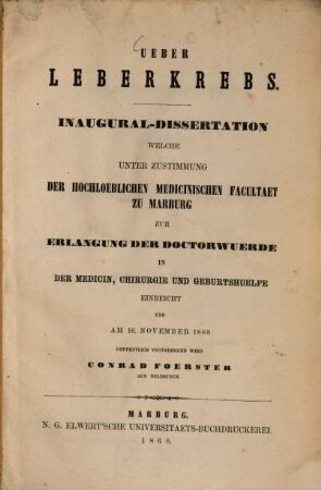 Ueber Leberkrebs : Inaug. Diss.