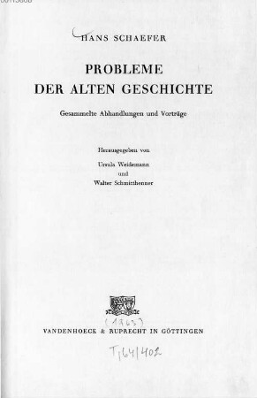 Probleme der Alten Geschichte : gesammelte Abhandlungen und Vorträge