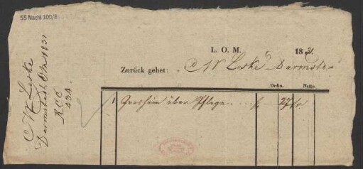 Lieferschein für zurückgesandte Musikalien