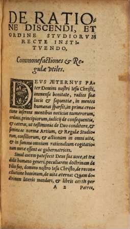 De Ratione Discendi, Et Ordine Studiorum In Singulis Artibus recte instituendo