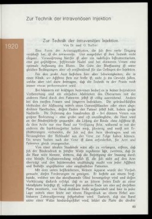 Zur Technik der intravenösen Injektion (Heft 19)
