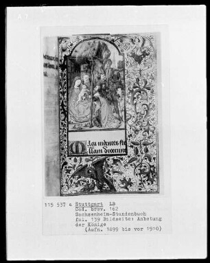 Lateinisches Stundenbuch (Sachsenheim-Gebetbuch) — Gerahmte Bildseite mit Textanfang, Folio 134recto