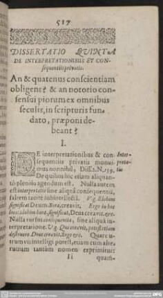 Dissertatio Quinta De Interpredationibus Et Consequentii privatis